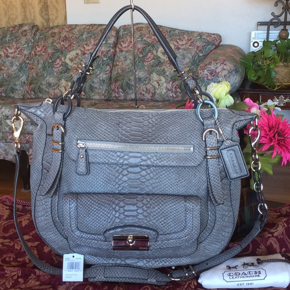 COACH KRISTIN PINNACLE EMBOSE PYTHON SATCHEL - Picture 1 of 8